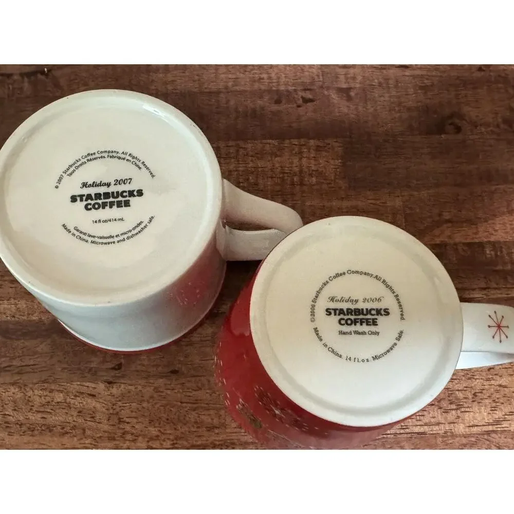 ‘06 & ‘07 Peace And Jolly Holiday Starbucks coffee mugs 14oz